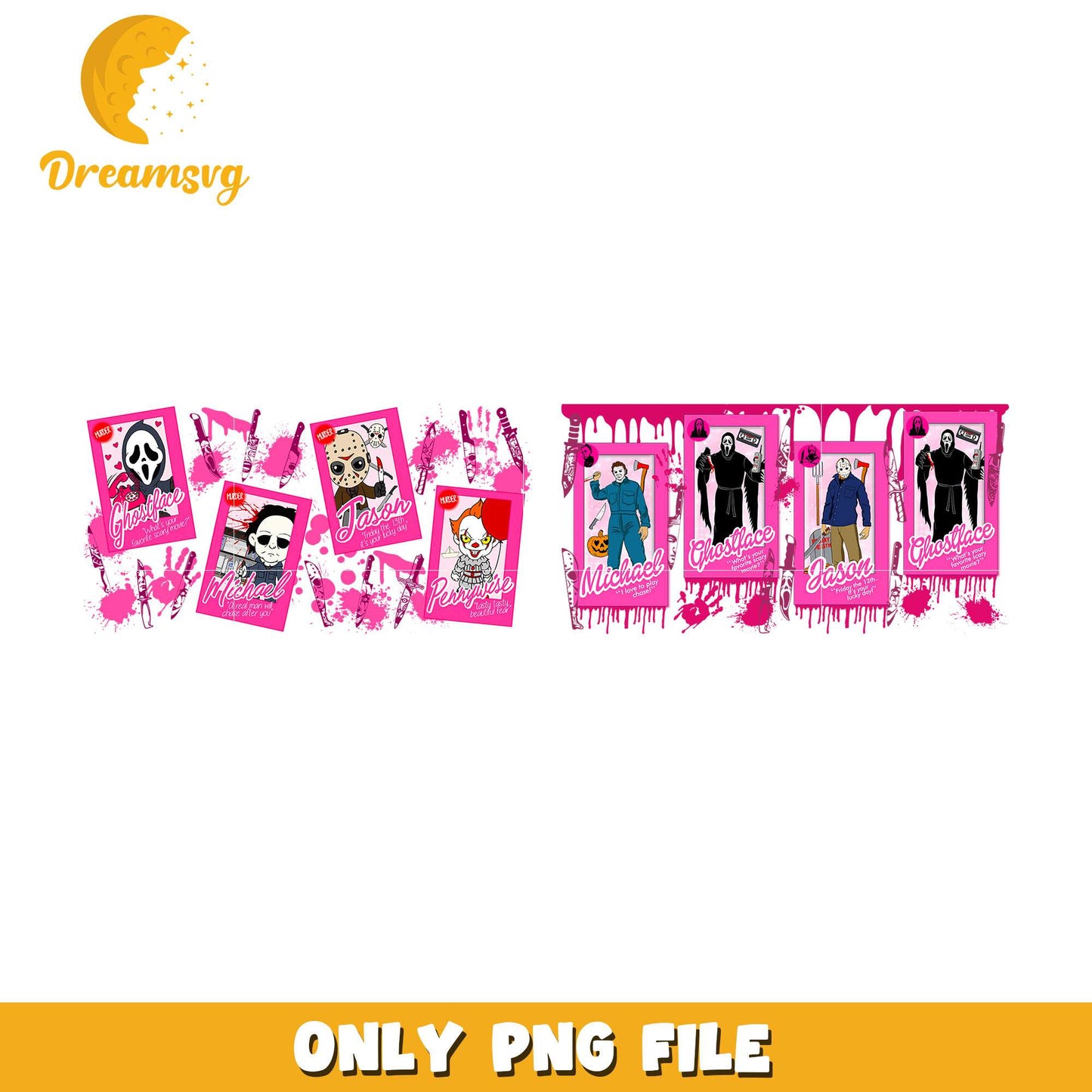 Horror barbie glass can wrap bundle png, horror halloween movies png
