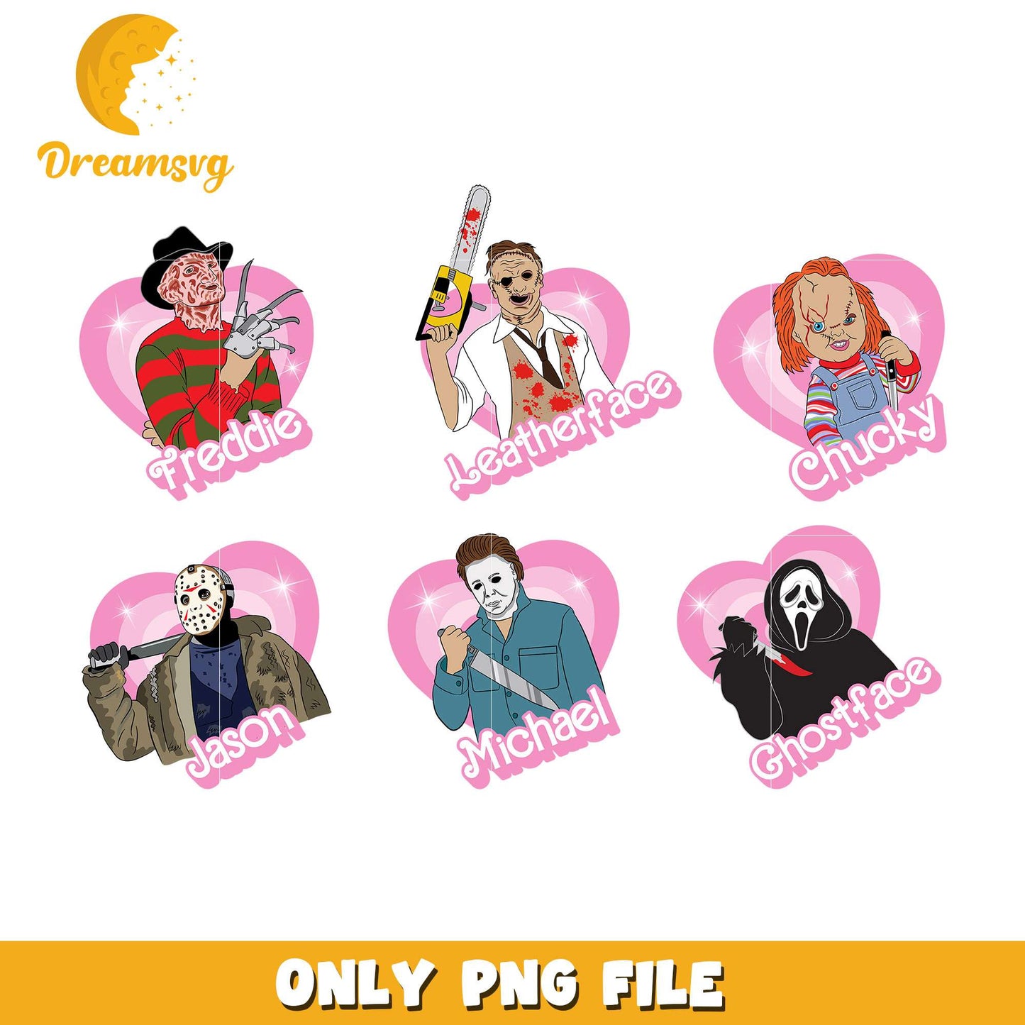 Horror movie logo barbie bundle design png, horror movies characters png
