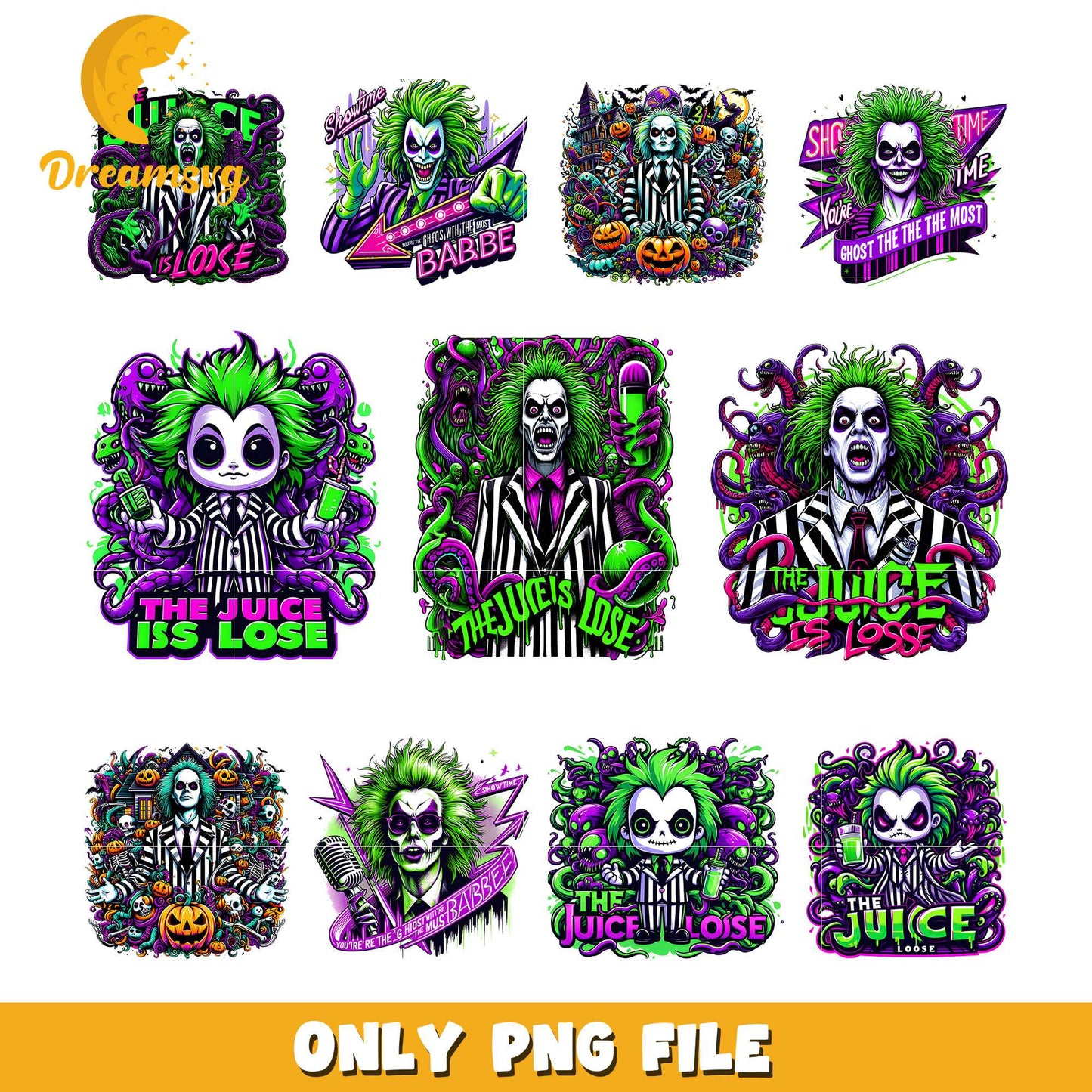 Beetlejuice cartoon design bundle png, beetlejuice characters png