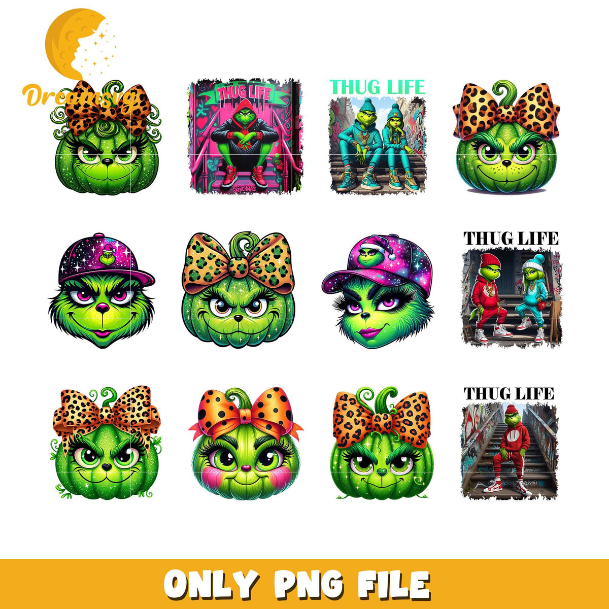 Pumpkin green halloween design bundle png, cute pumpkin faces png