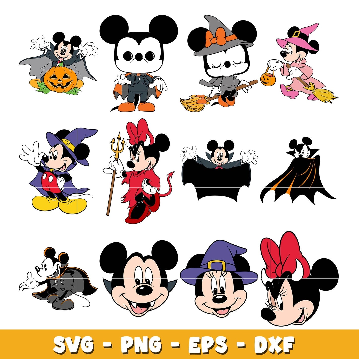 Mickey And Minnie Halloween bundle svg, Disney cartoon svg, Digital download