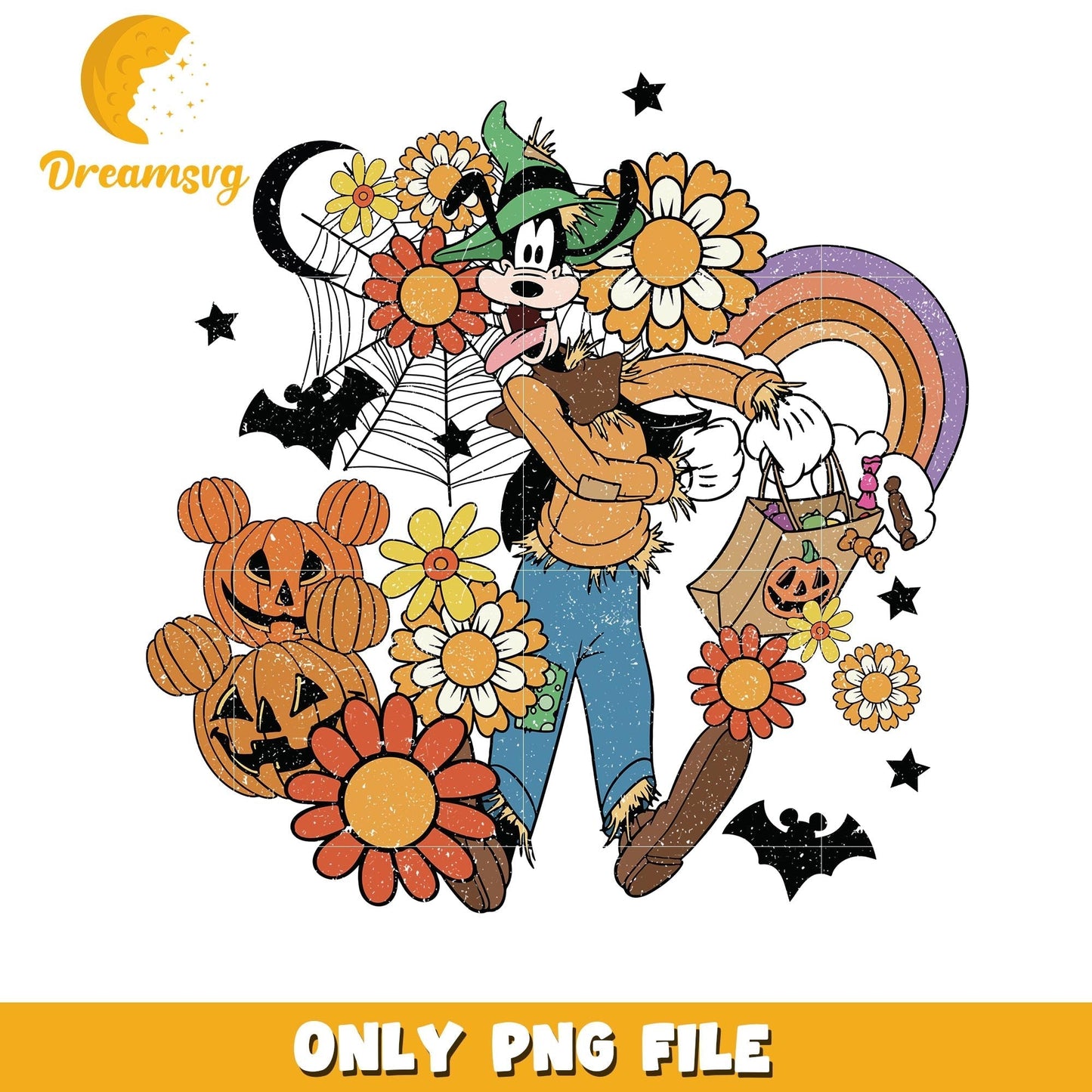 Halloween Goofy fall floral vibes png, Disney friends halloween vibes png