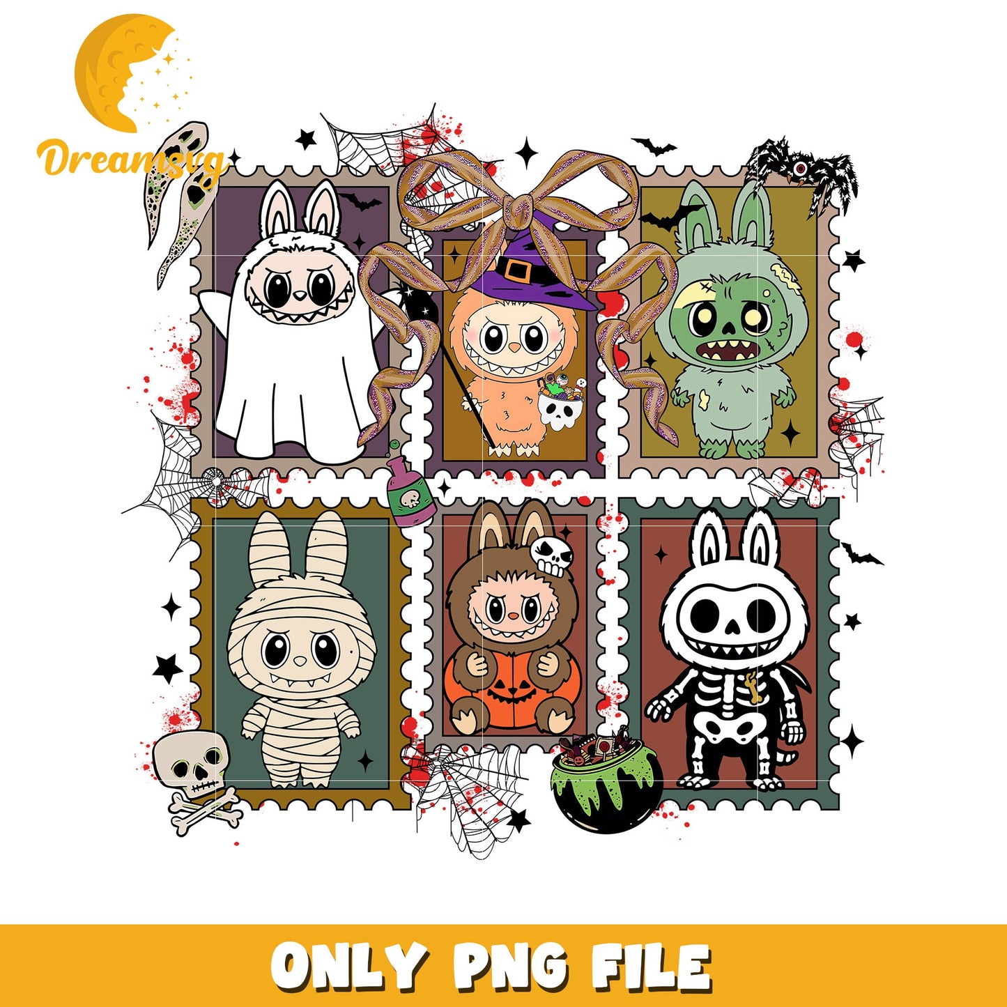 Halloween labubu costumes design png, halloween cartoons png, spirit halloween png