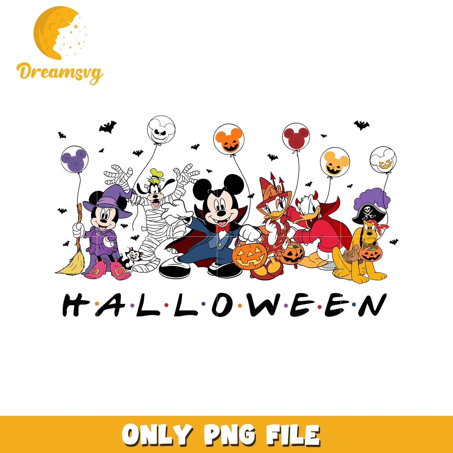 Halloween mickey and friends design png, trick or treat png, halloween pumpkin png