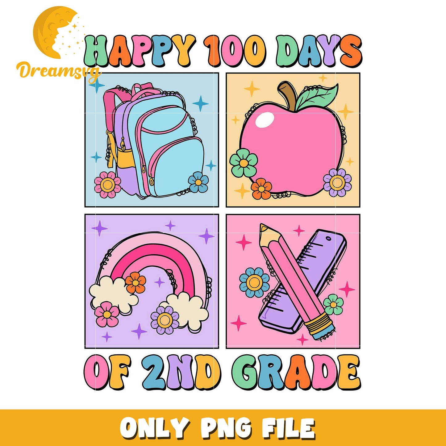 Happy 100 Days of School PNG Art for Second Grade