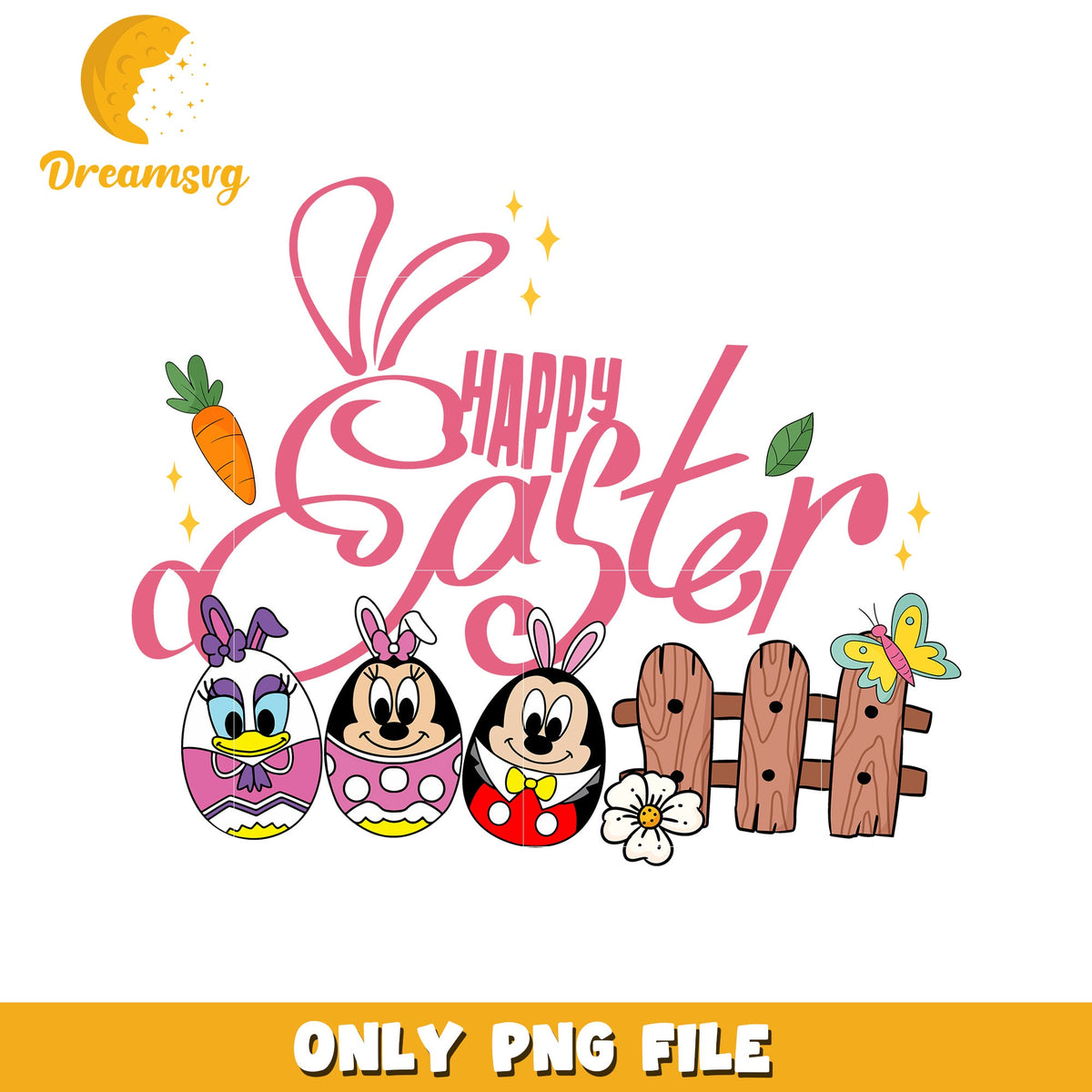 Happy Easter PNG Design with Cute Cartoon Characters