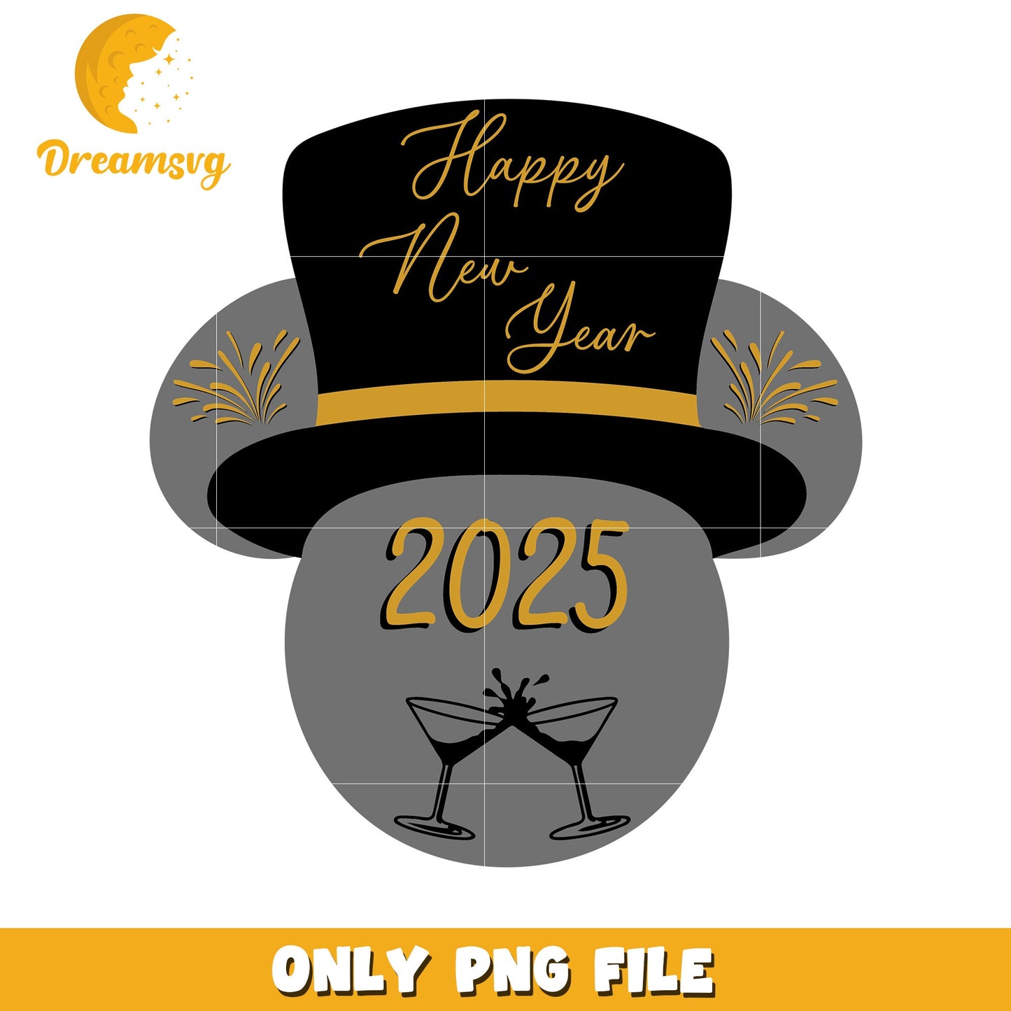 Happy New Year 2025 PNG File with Party Hat Design