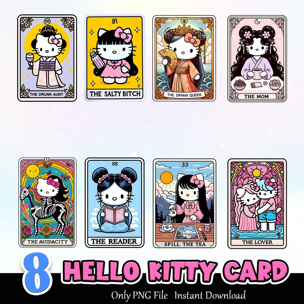 Hello Kitty Card PNG Bundle Sublimation Instant Download