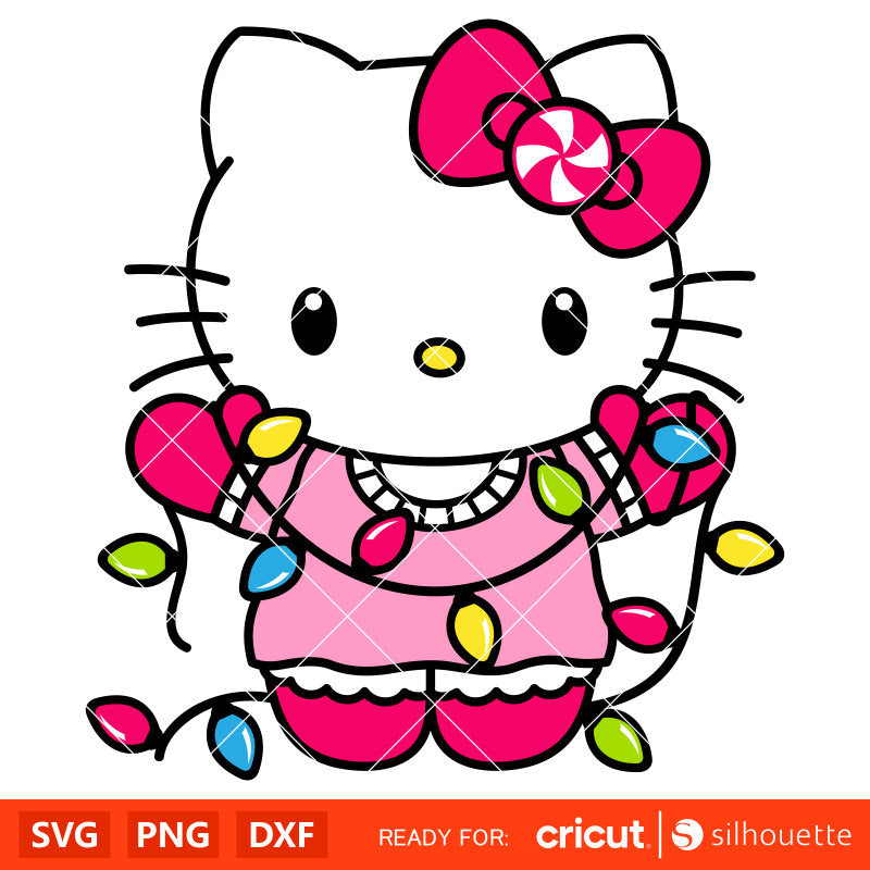Hello Kitty Christmas Lights Svg, Christmas Svg, Sanrio Christmas Svg, Kawaii Svg, Cricut, Silhouette Vector Cut File