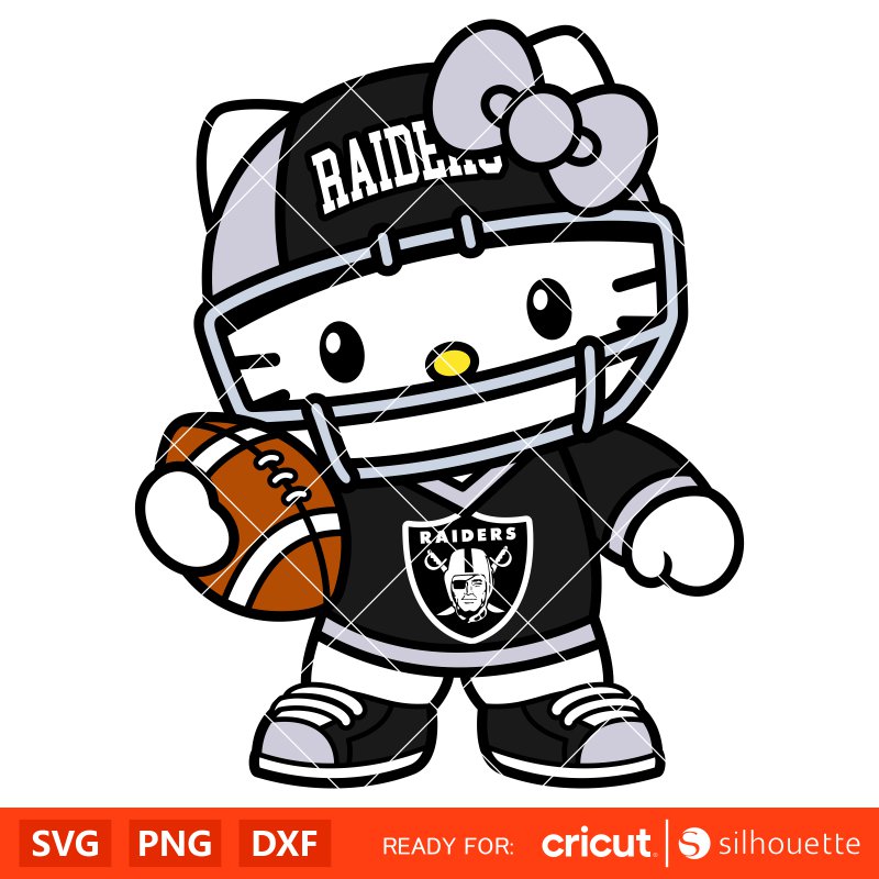 Hello Kitty Football Las Vegas Raiders Svg, NFL Svg, Sanrio Svg, Kawaii Svg, Cricut, Silhouette Vector Cut File