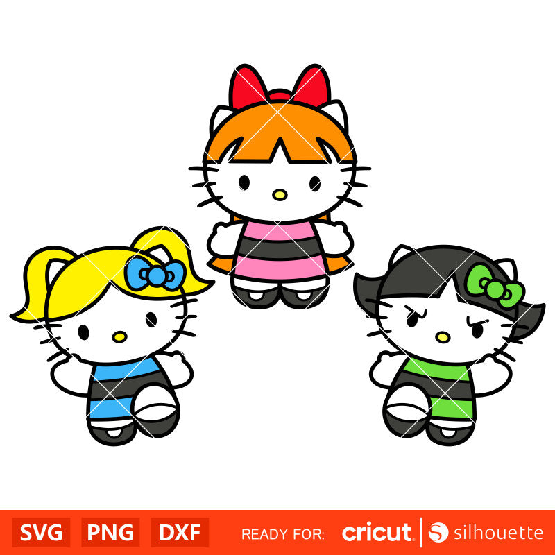 Hello Kitty Powerpuff Girls Bundle Svg, Sanrio Svg, Hello Kitty Svg, Kawaii Svg, Cricut, Silhouette Vector Cut File