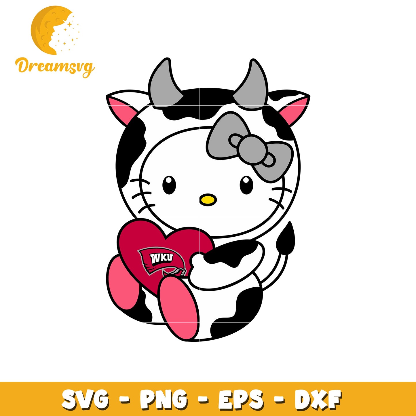 Hello Kitty Cow SVG Design with WKU Logo Heart