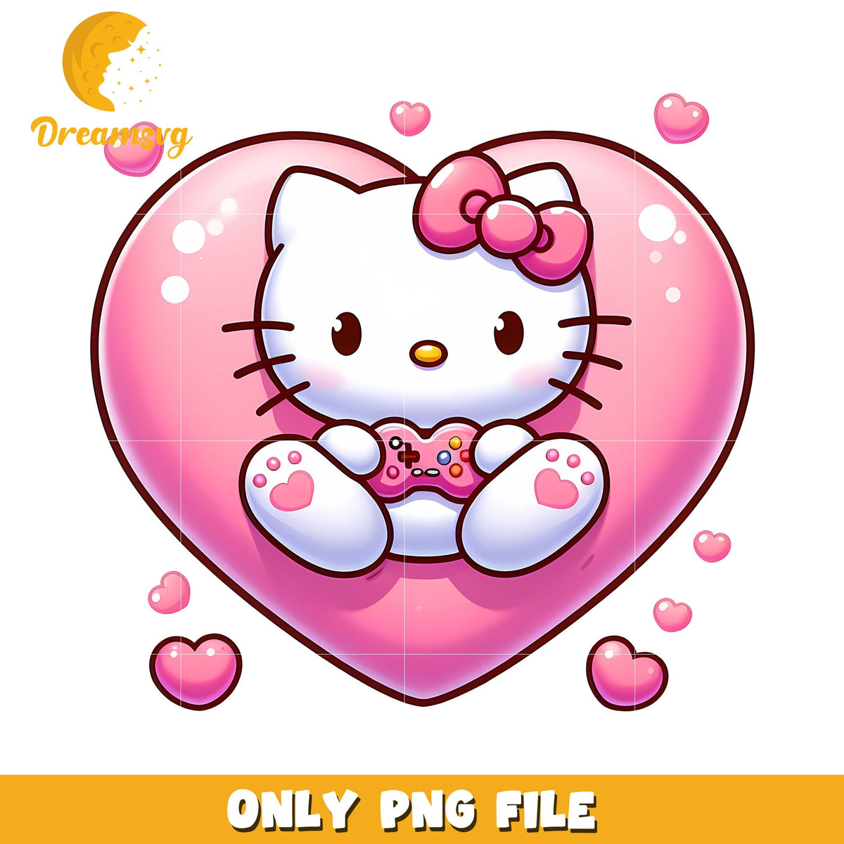 Hello Kitty Gamer PNG Cute Heart Design