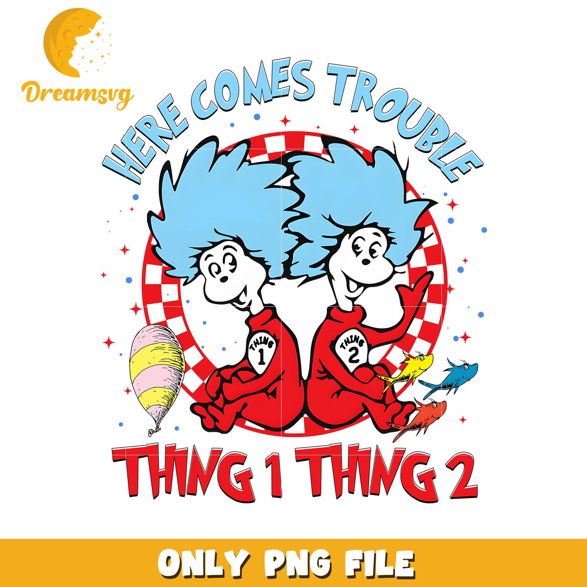 Here comes trouble thing 1 thing 2 png, dr seuss cartoon png