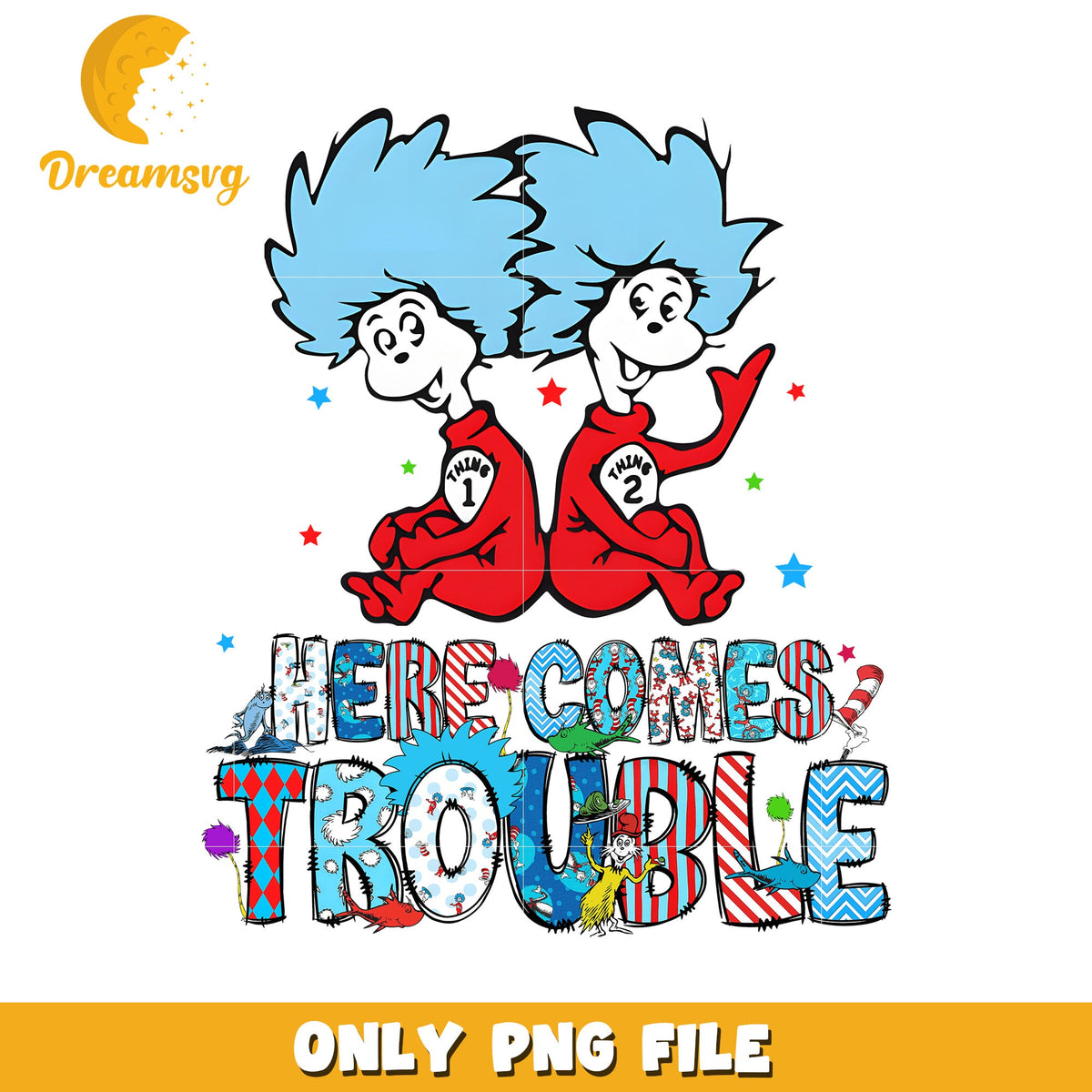 Here comes trouble thing 1 thing 2 png, dr seuss character png