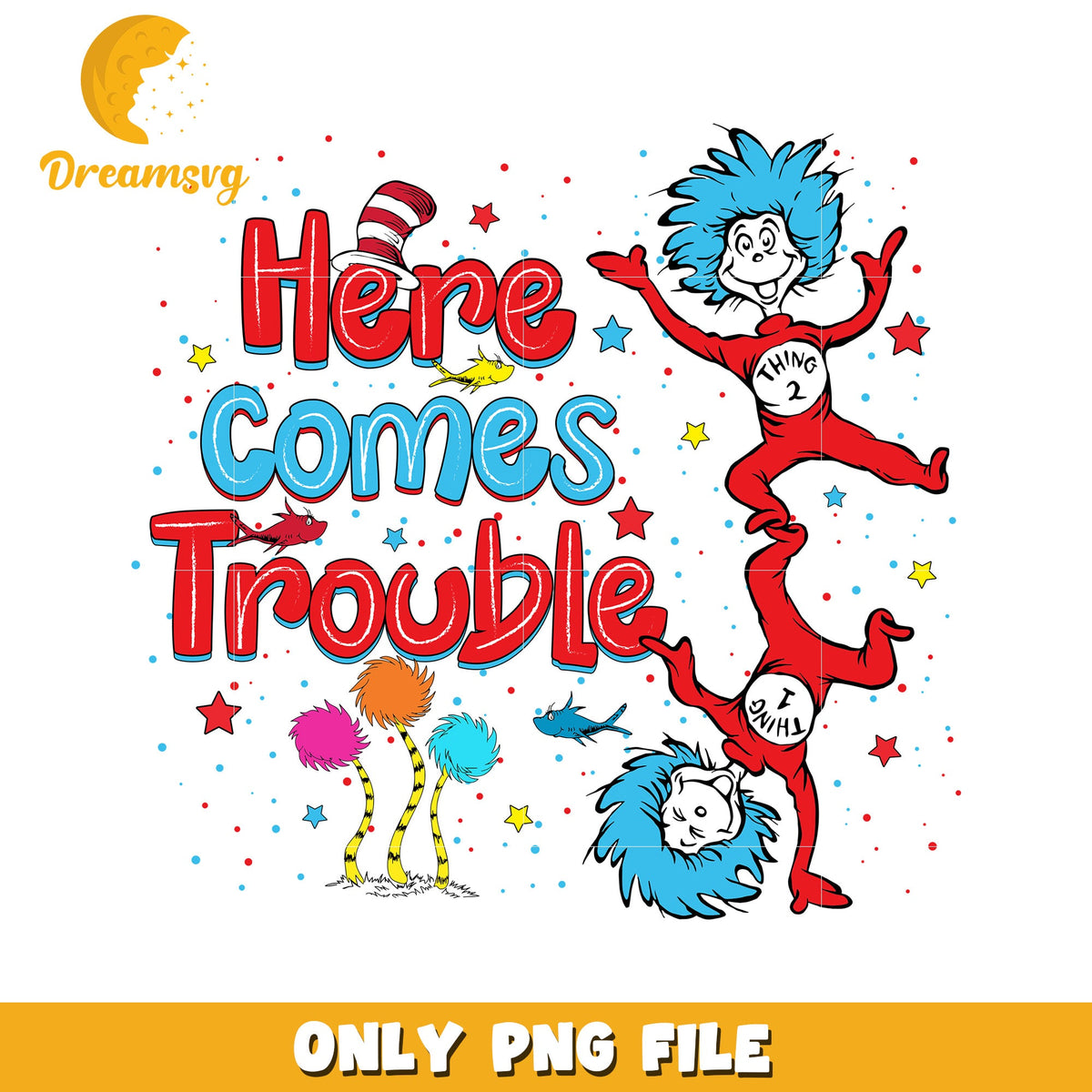 Here comes trouble things character png, dr seuss cartoon png