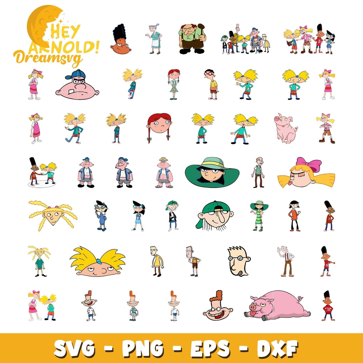 Hey arnold cartoon design bundle svg, hey arnold characters svg