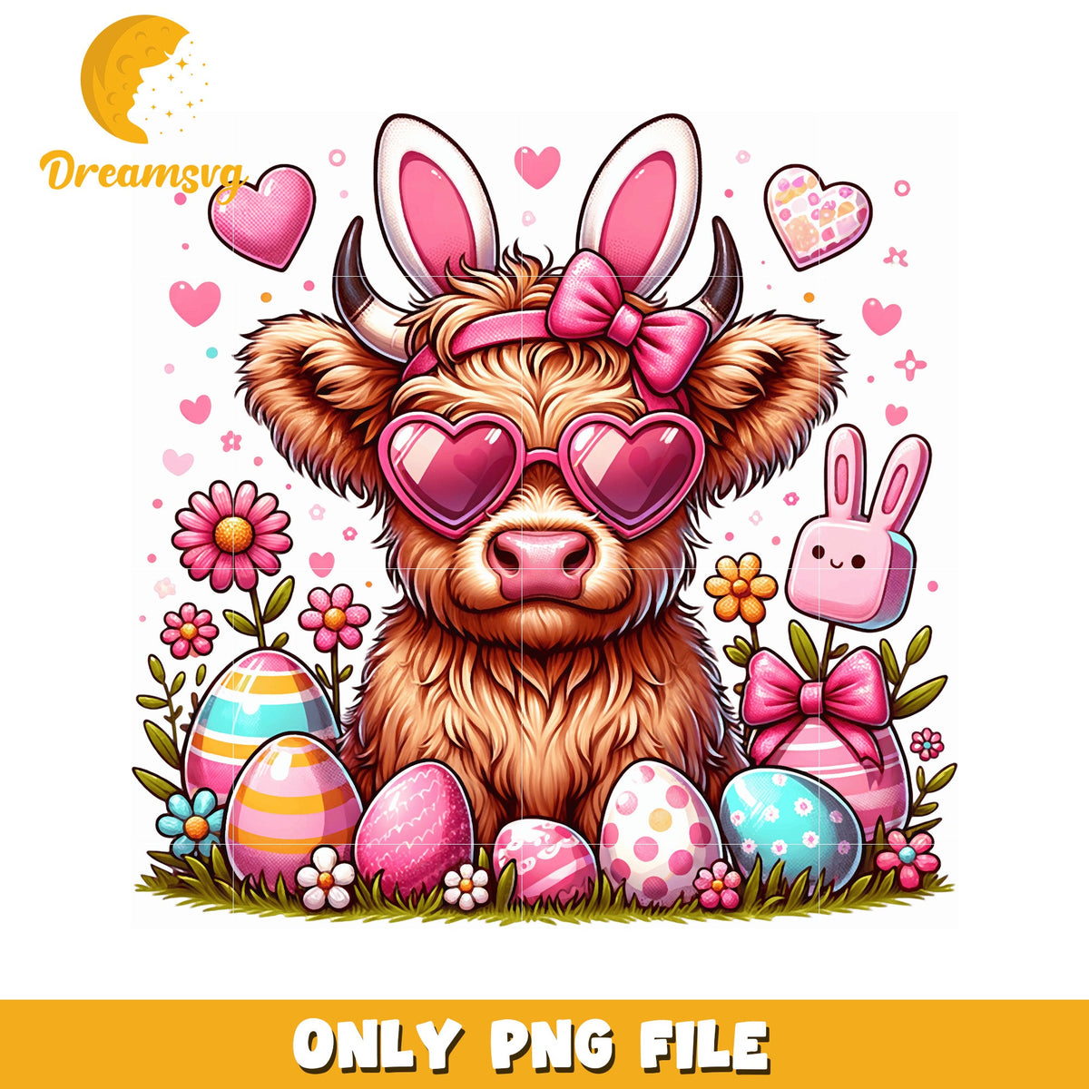 Highland Cow Easter Bunny PNG