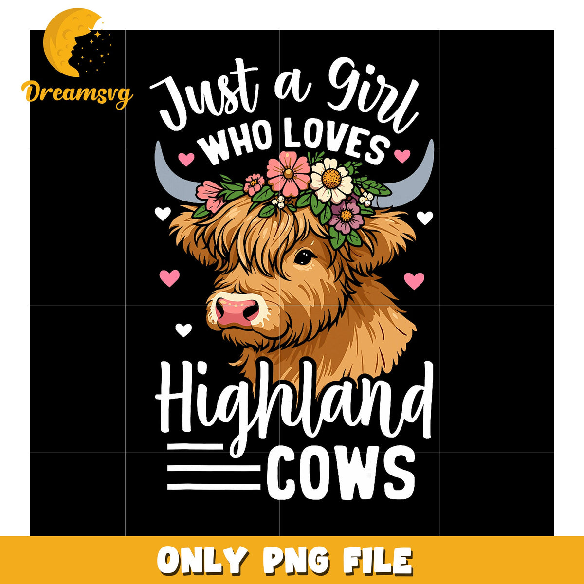 Highland Cow Lover Design PNG File for Girls and Women