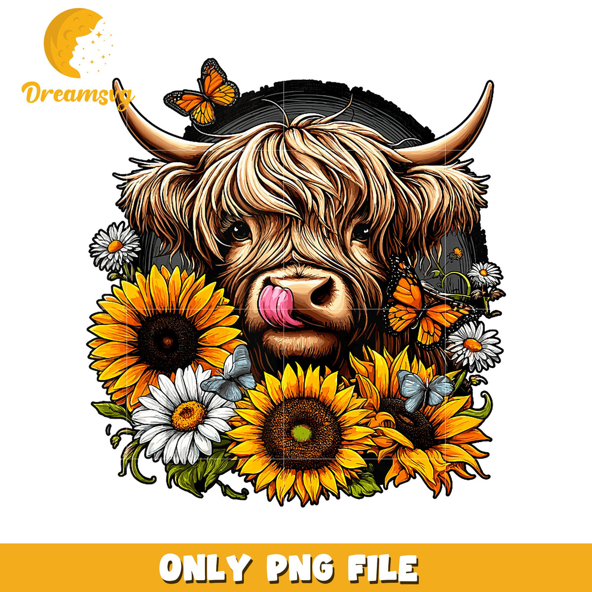 Highland Cow Sunflower PNG Sublimation