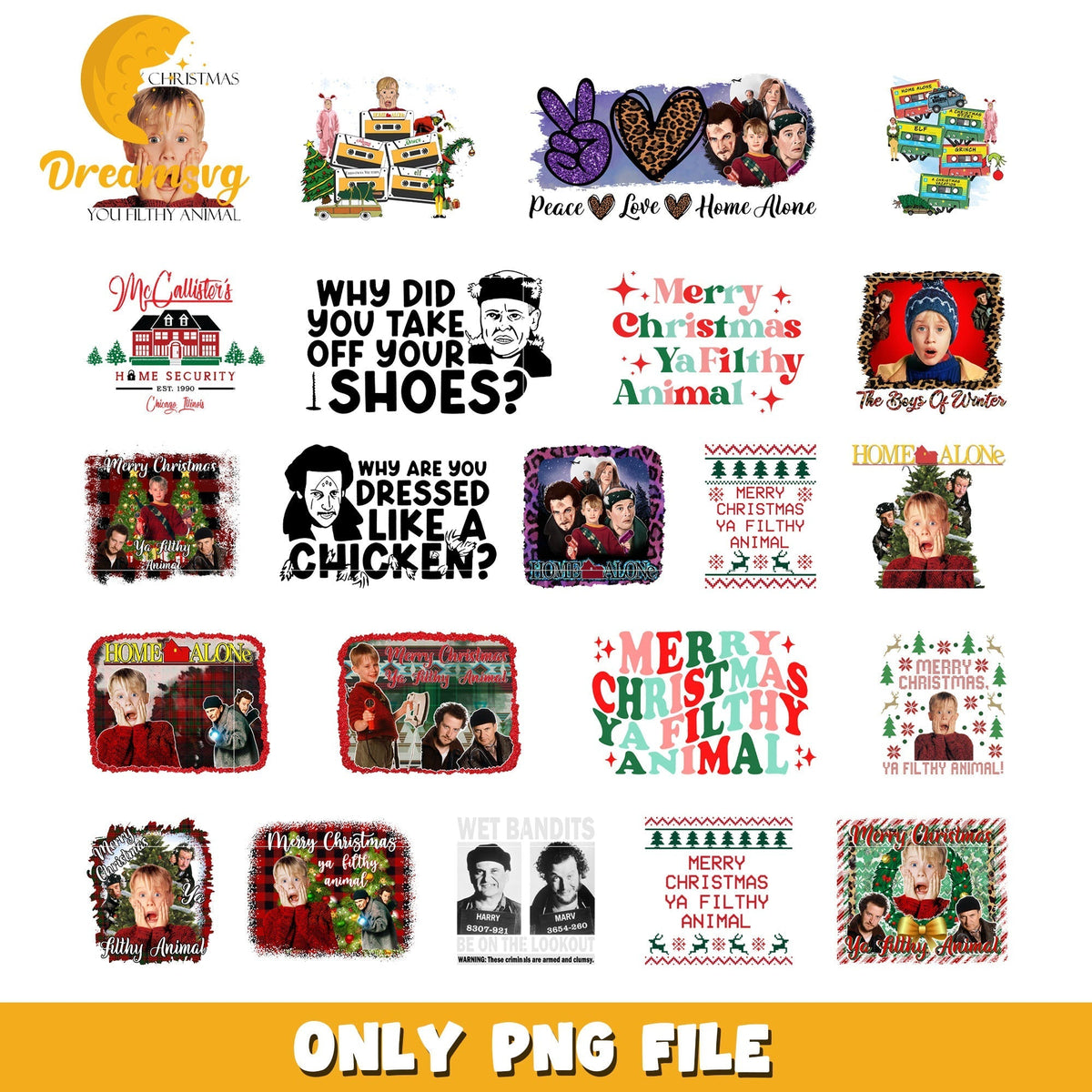 Merry christmas ya filthy animals quote bundle png, home alone christmas png