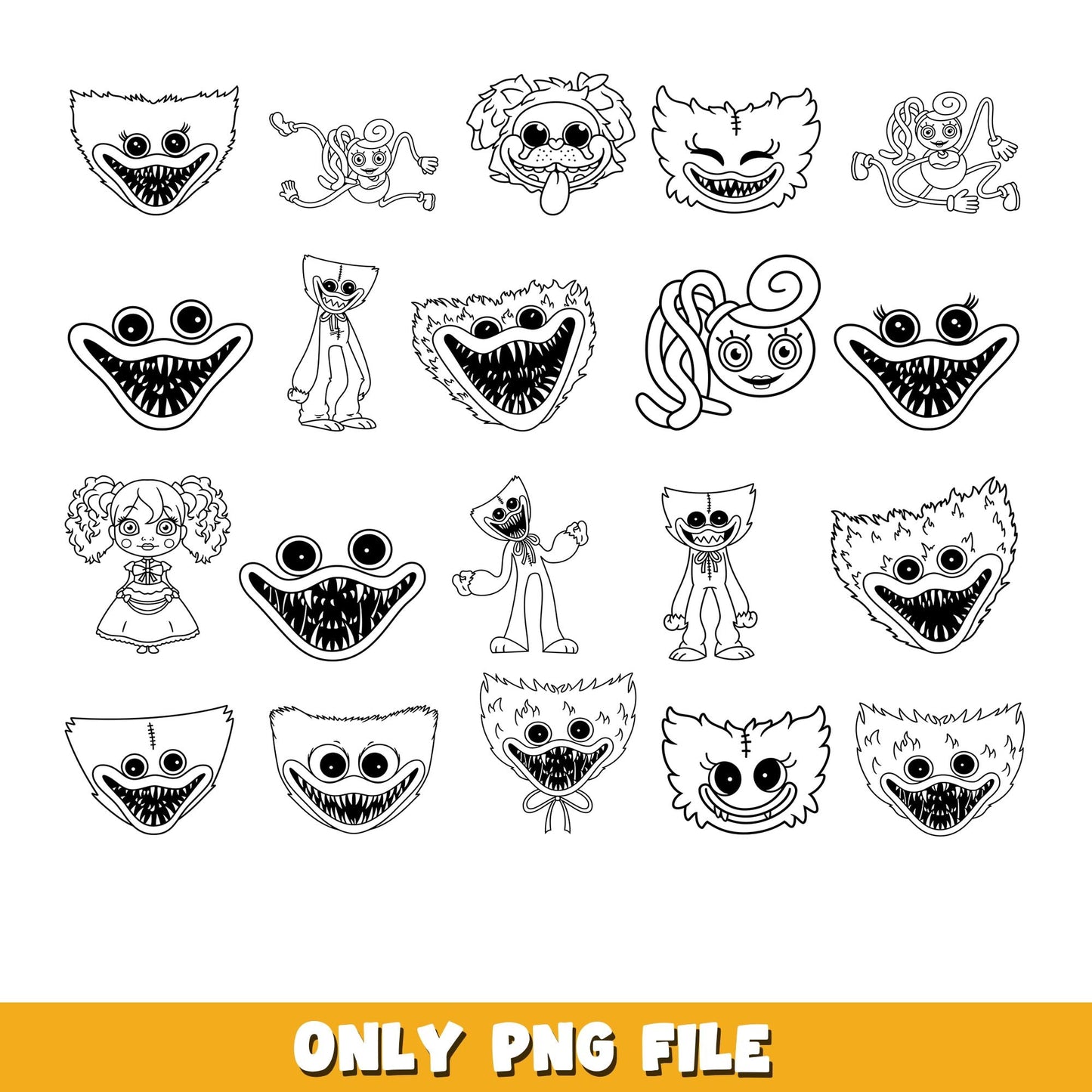 Huggy Wuggy coloring png, Poppy Playtime bundle png, cartoon png