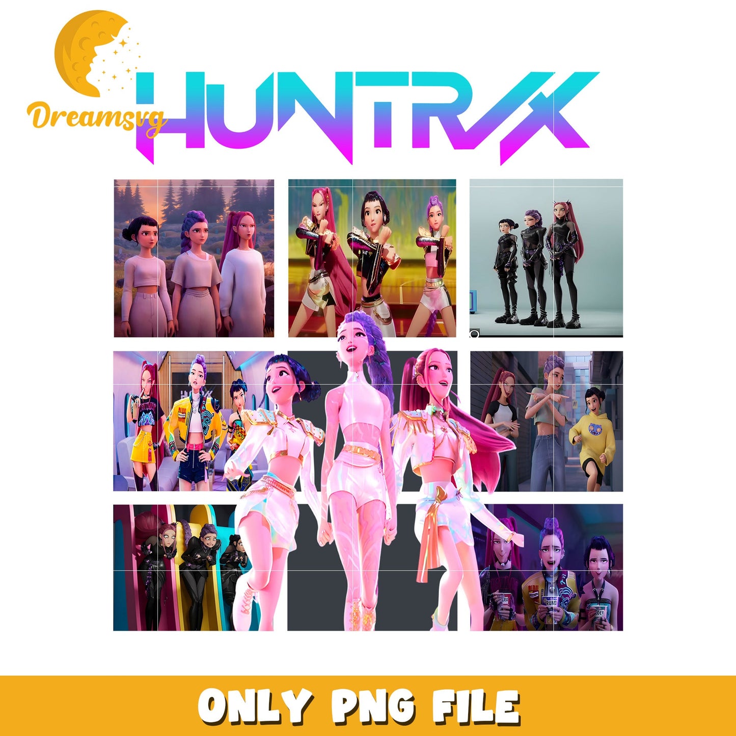 Huntrix girls illustration png, kpop band manhwa png, huntrix png