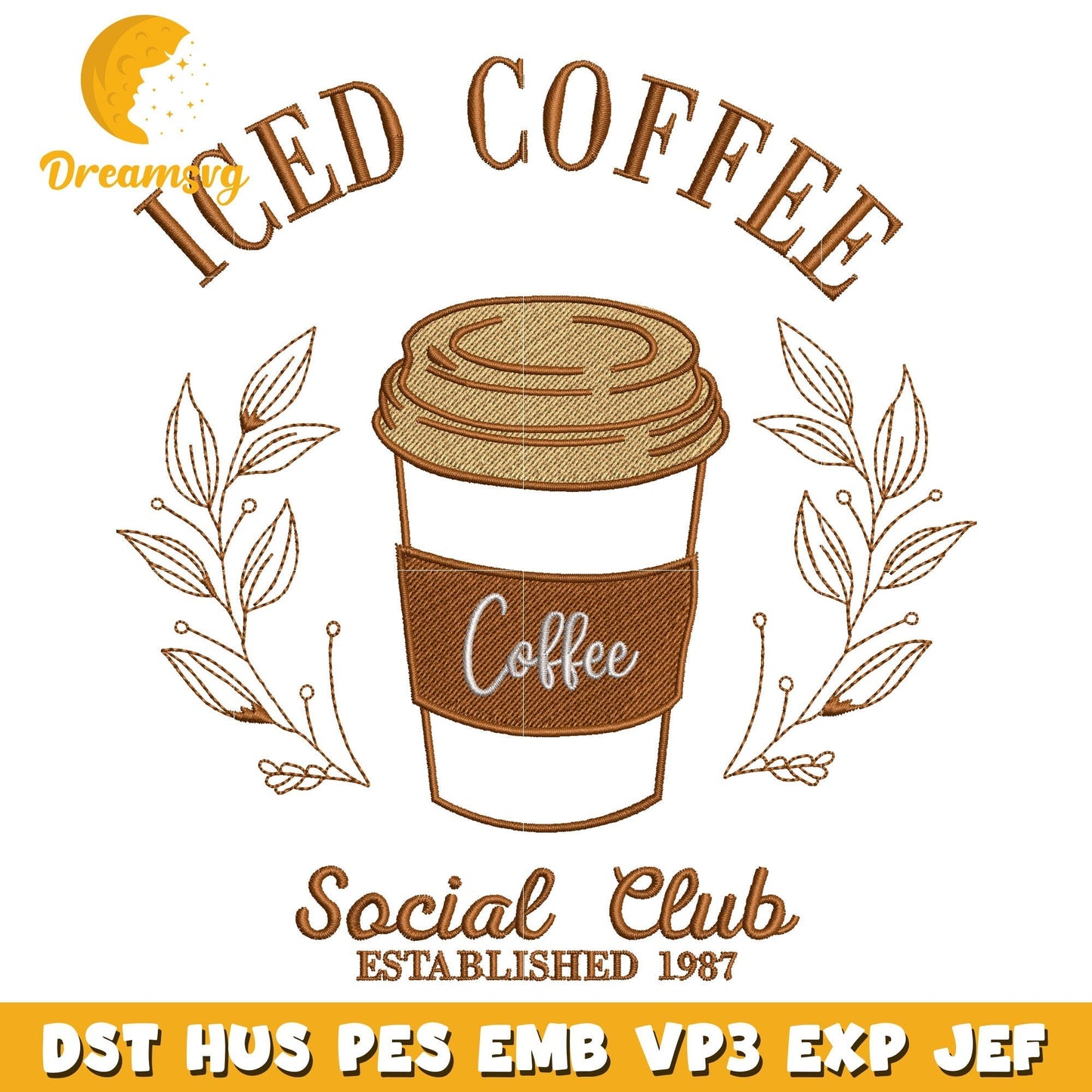 Iced coffee embroidery design