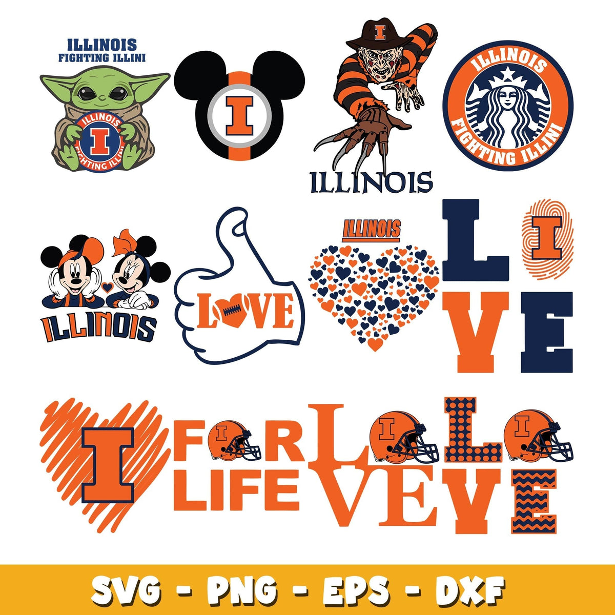 illinois fighting love Bundle svg, illinois fighting logo svg, ncaa svg
