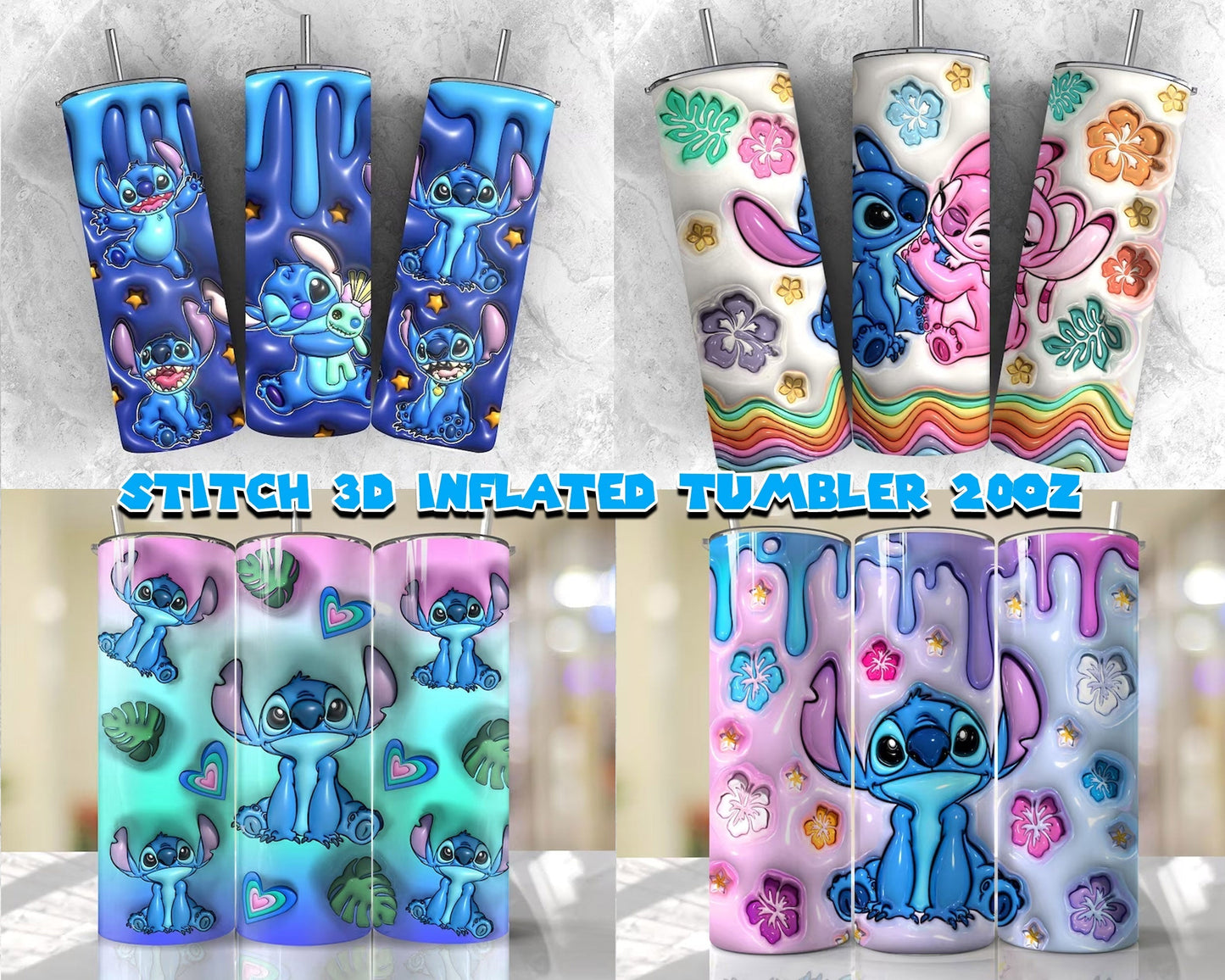Stitch Inflated Cartoon 3D Tumbler Design - Instant download