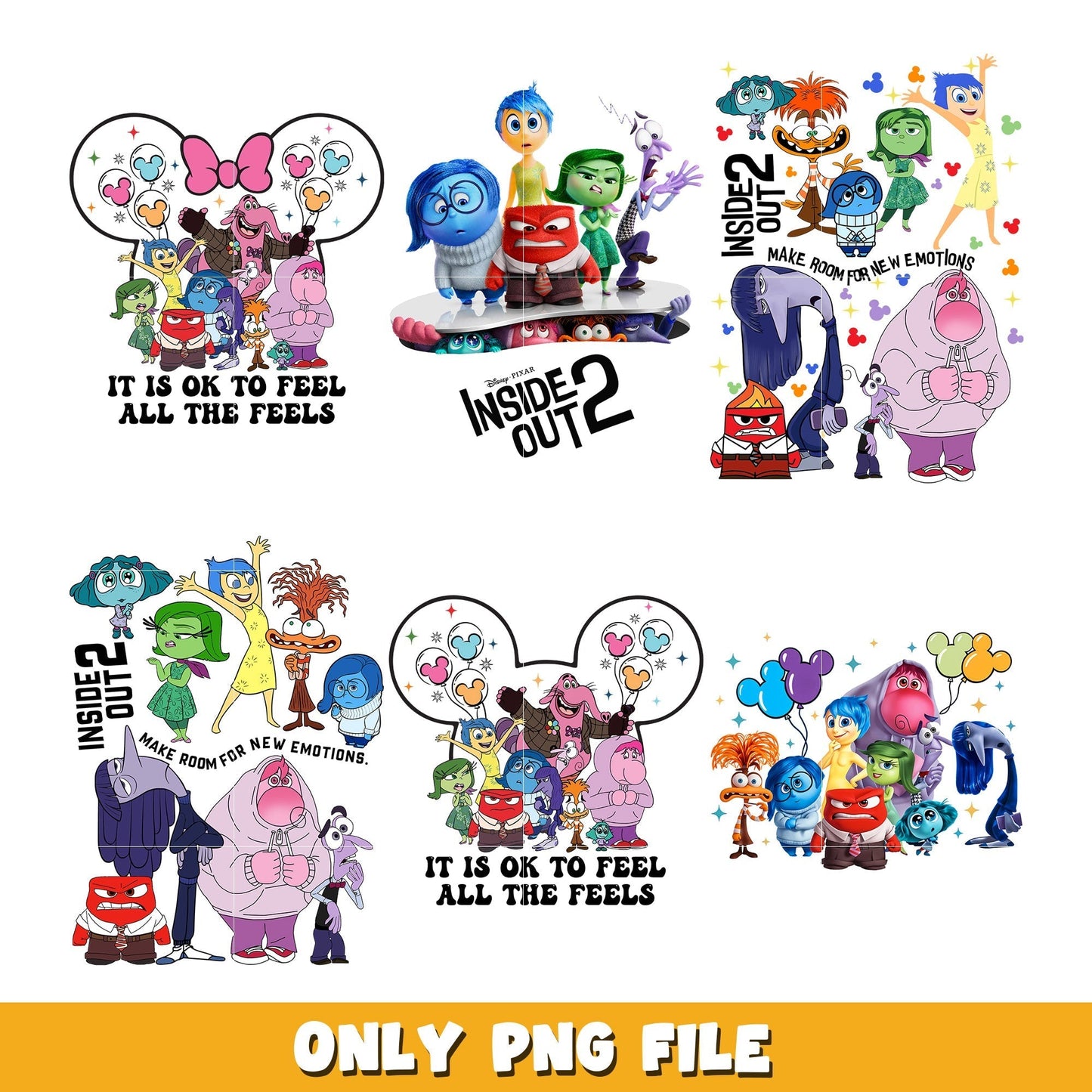 Disney Inside out 2 full characters bundle png, Inside Out 2 png, Disney cartoon png, Digital download