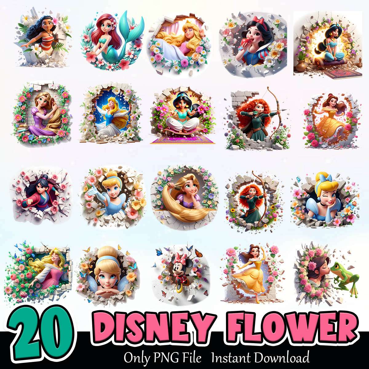 Disney Cartoon Flower Bundle PNG Instant Download