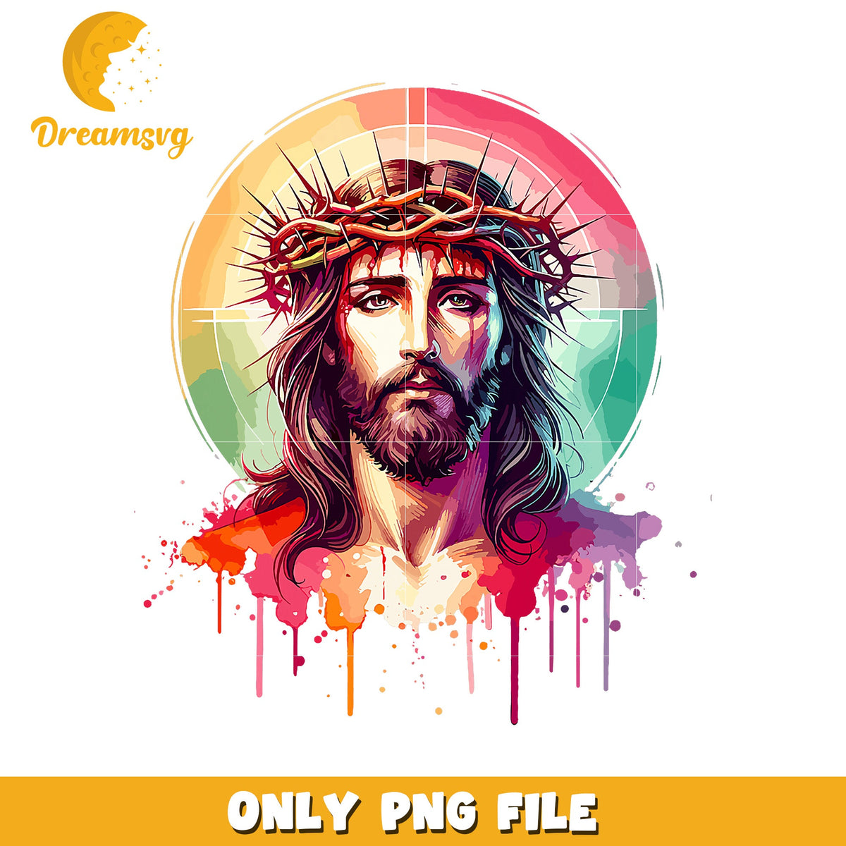 Jesus Christ PNG Colorful Crown of Thorns Art