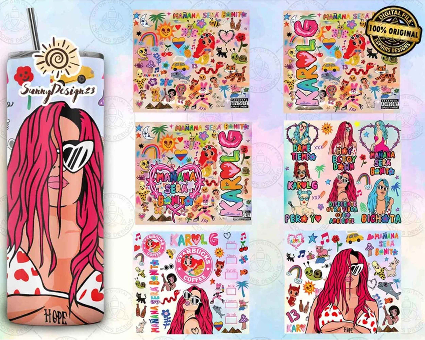 5+ Karol New Album 20oz Tumbler Wrap PNG Bundle, Mañana Será Bonito 20oz Bundle, Manana Sera Bonito Tumbler Wrap Png