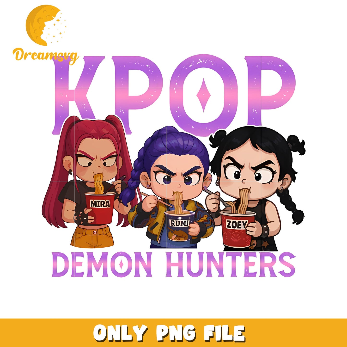 Kpop demon hunters eating rameyeon png, korean cartoons png, kpop band design png