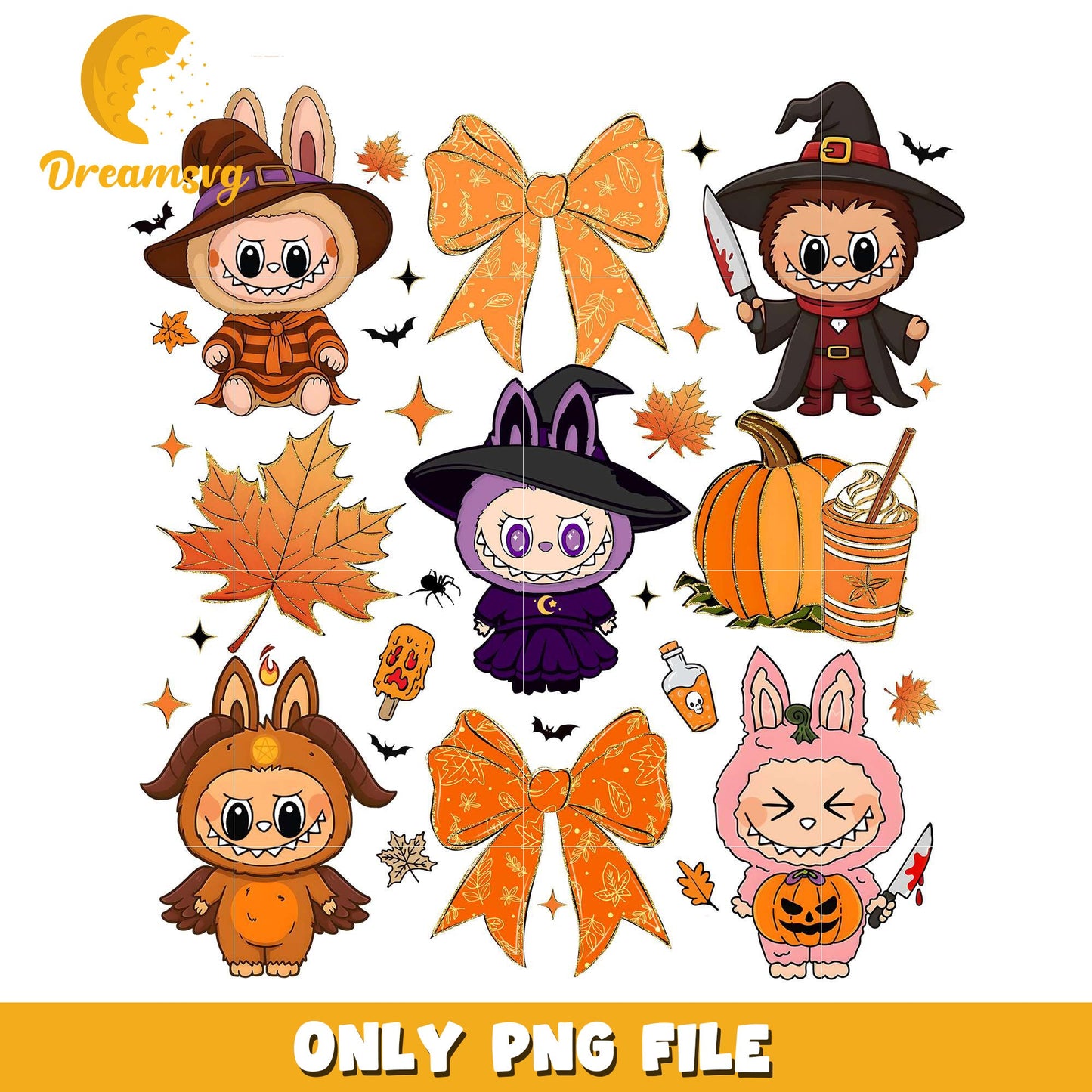 Labubu halloween design png, spooky halloween png, fall season png