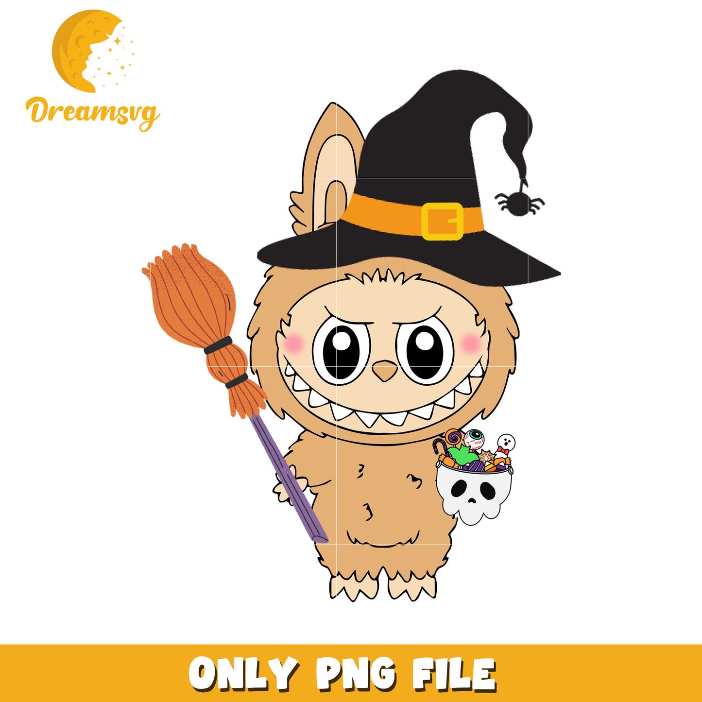 Labubu witch design png, trick or treat png, halloween pumpkin png