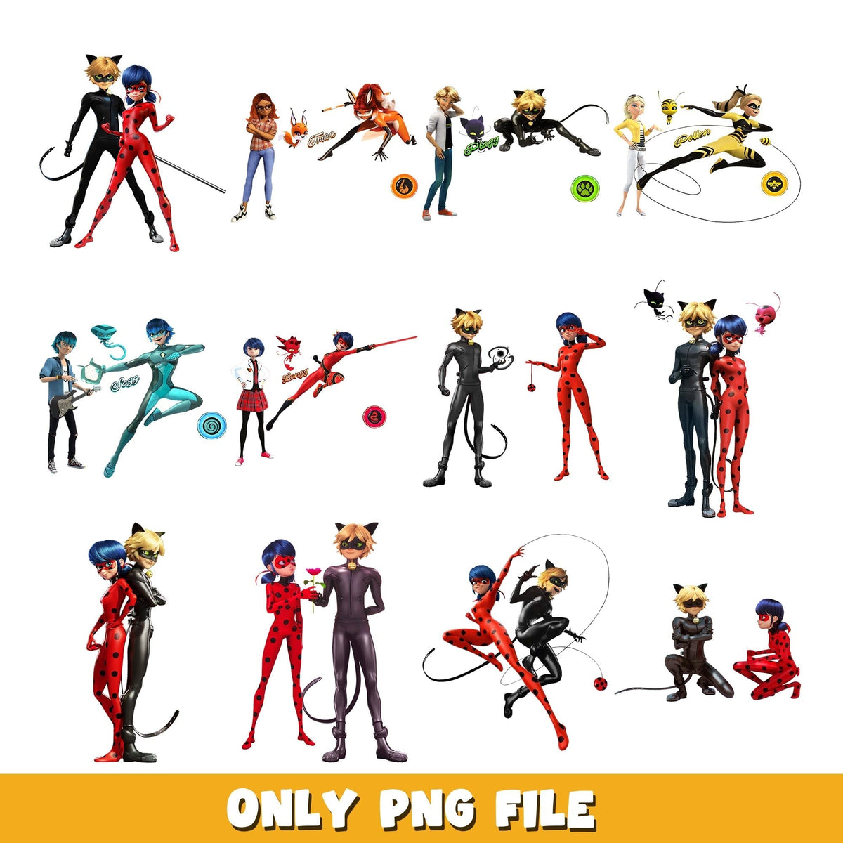miraculous character png, Miraculous bundle png, cartoon png