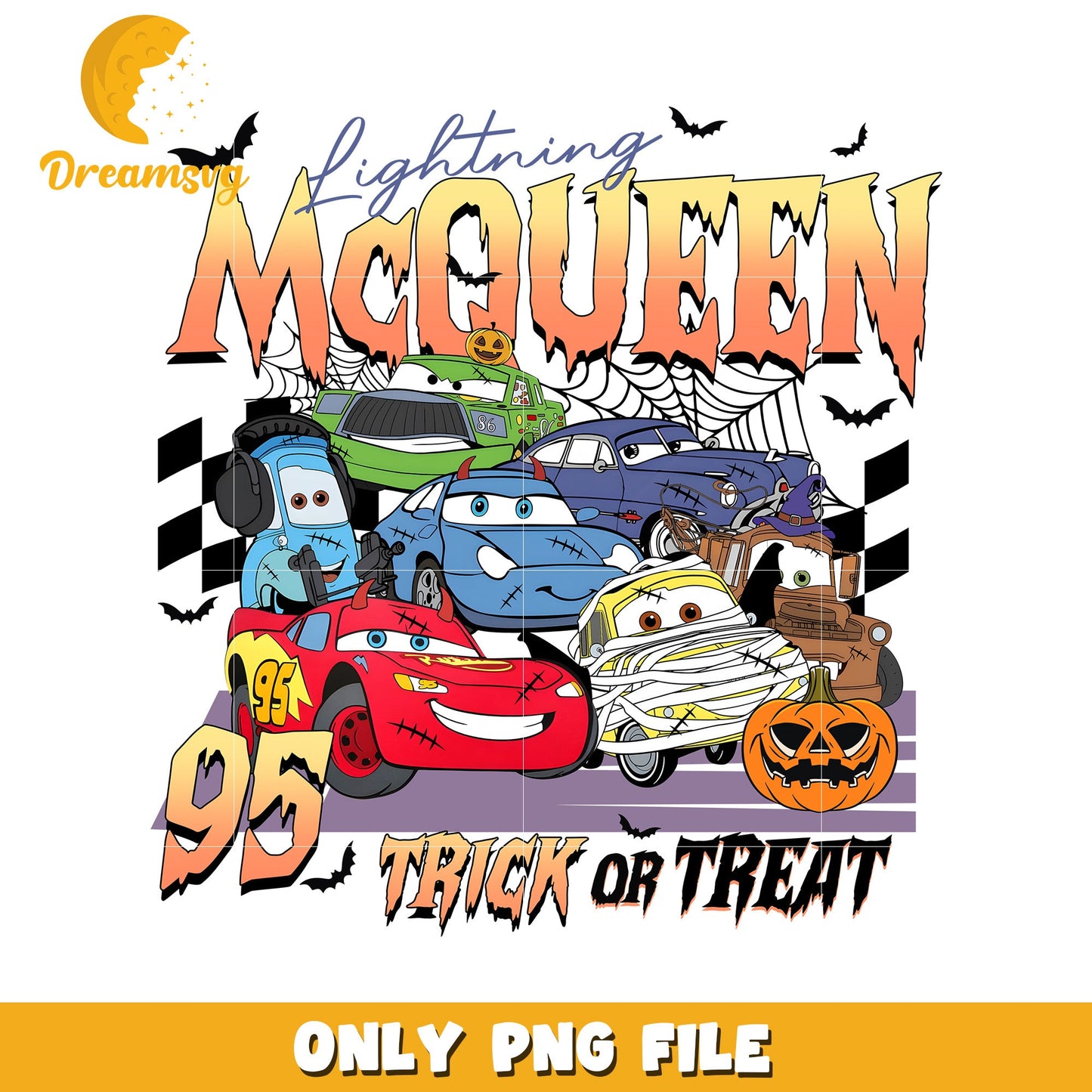 Lightning mcqueen design png, trick or treat png, halloween pumpkin png