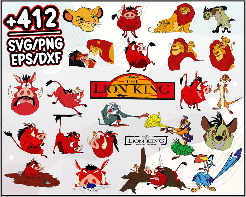 412+ Lion King Svg Bundle, Bundle Lion King Clipart Svg, Lion King Svg and Png, Bundle Layered SVG, Cartoon svg, png, dxf, eps digital file