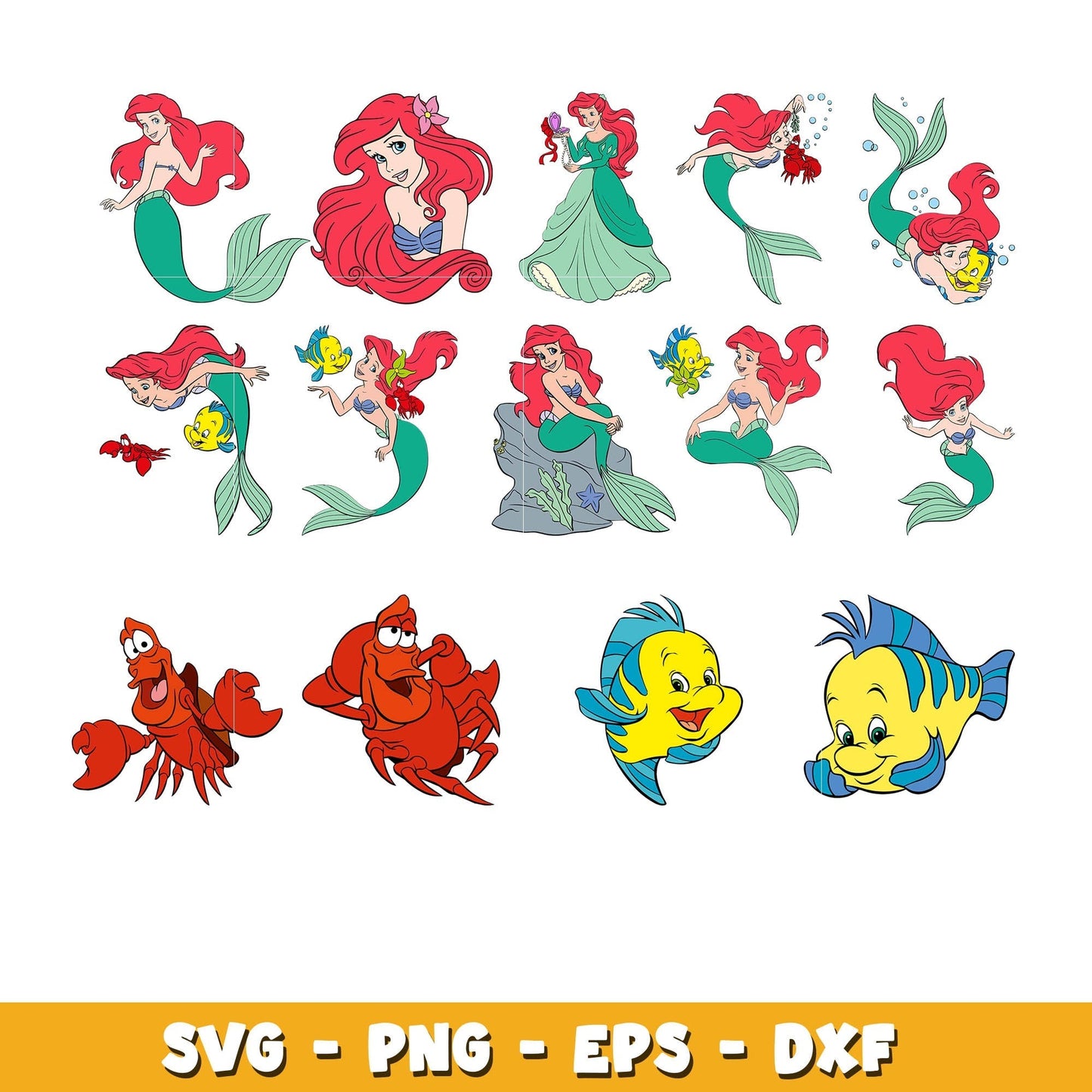Little Mermaid bundle svg, Disney cartoon svg, Digital download
