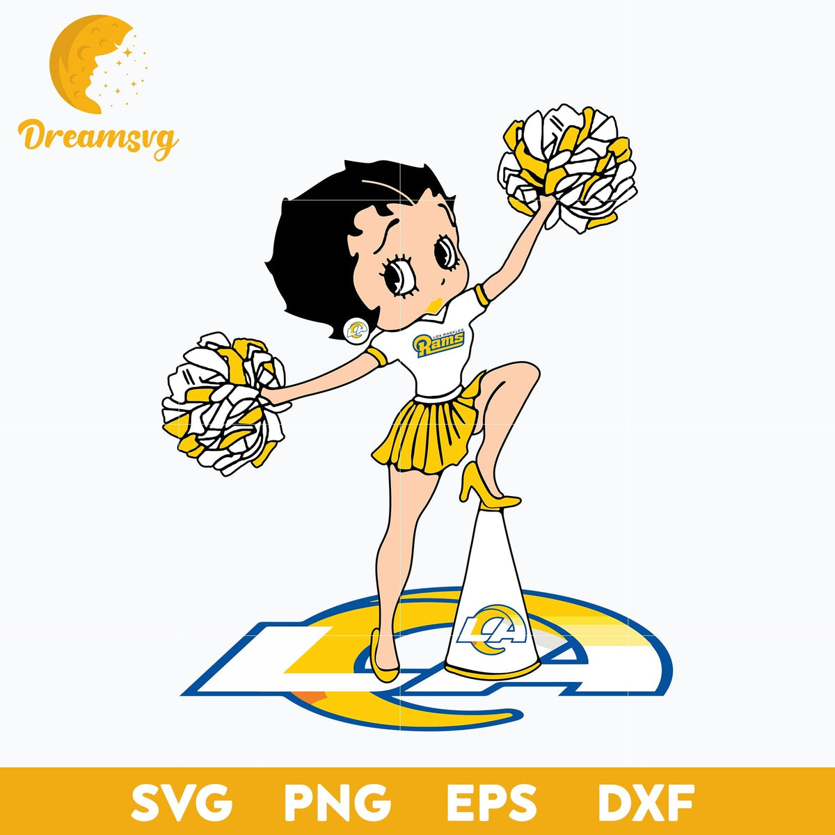 Los Angeles Rams Betty Boop Cheerleader Nfl Svg, Los Angeles Rams Svg, Sport Svg, Nfl Svg, Png, Dxf, Eps Digital File.