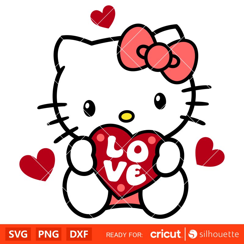 Love Heart Hello Kitty Svg, Valentine’s Day Svg, Sanrio Valentine Svg, Kawaii Svg, Cricut, Silhouette Vector Cut File