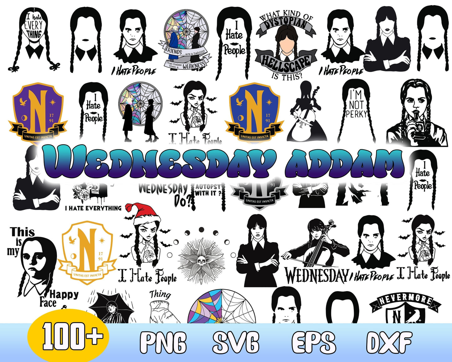 Version 2 - 100+ Wednesday Addams svg, Addams Family svg file, Netflix series bundle, Wednesday svg png eps dxf