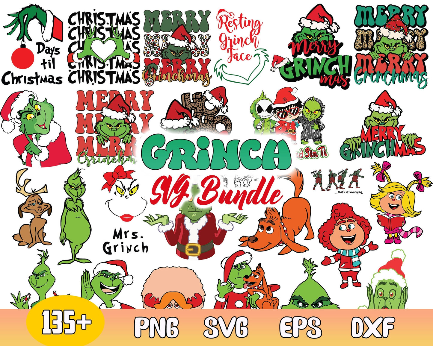135+ Grinch Bundle SVG, Grinch SVG, Grinch Cutting Image, Christmas Grinch svg, png, eps, dxf CRM07112205