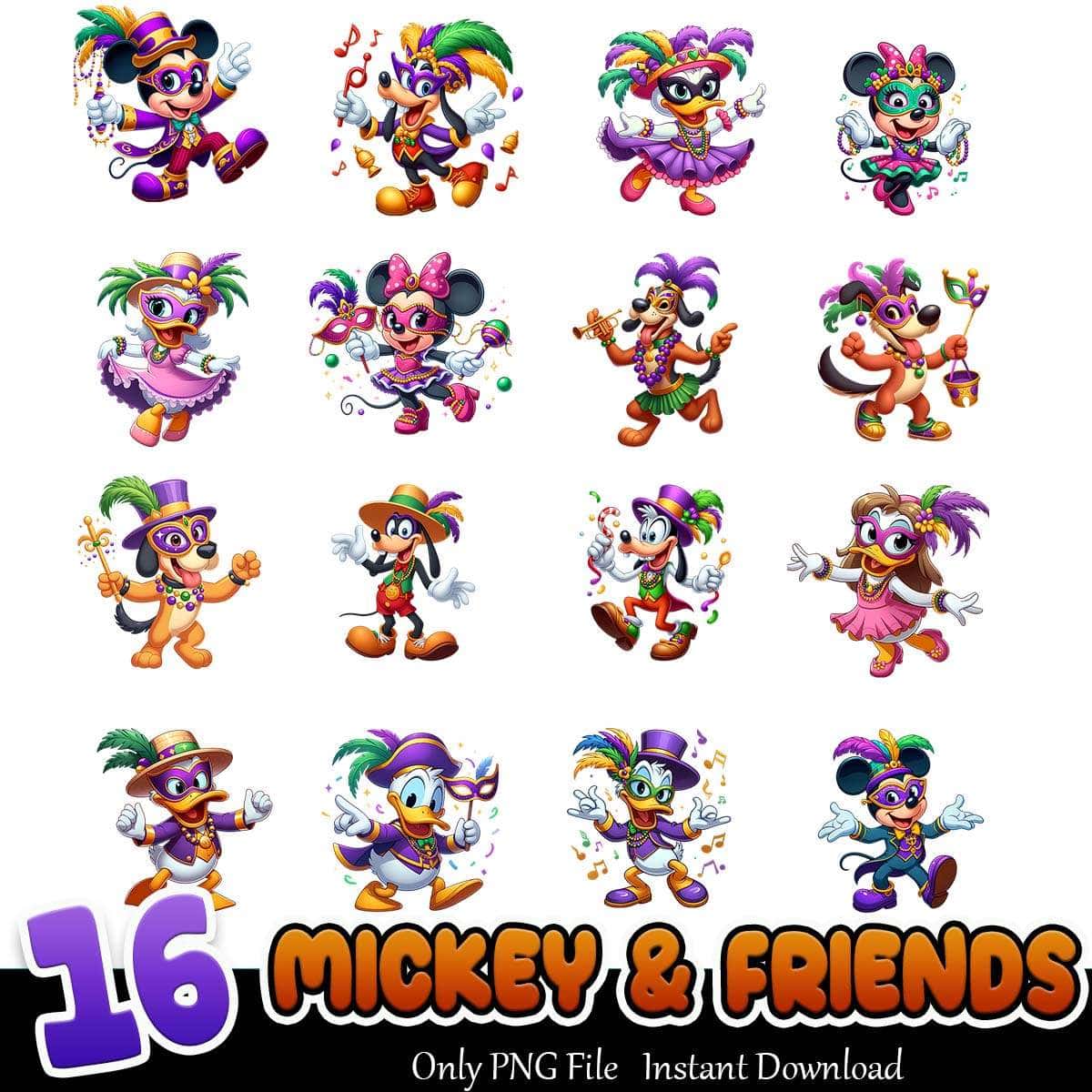 Mickey And Friends Mardi Gras Bundle PNG 16+ Happy Mardi Gras PNG Instant Download