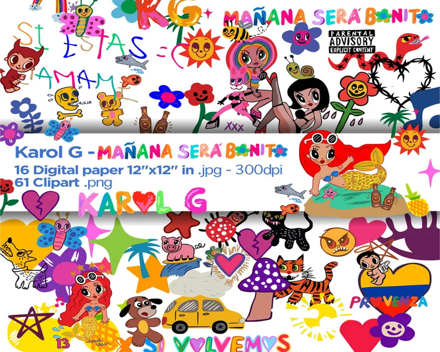 Manana sera bonito Digital Papers, Karol G Backgrounds, mañana sera bonito Papers, Scrapbook, Printable tropical digital paper