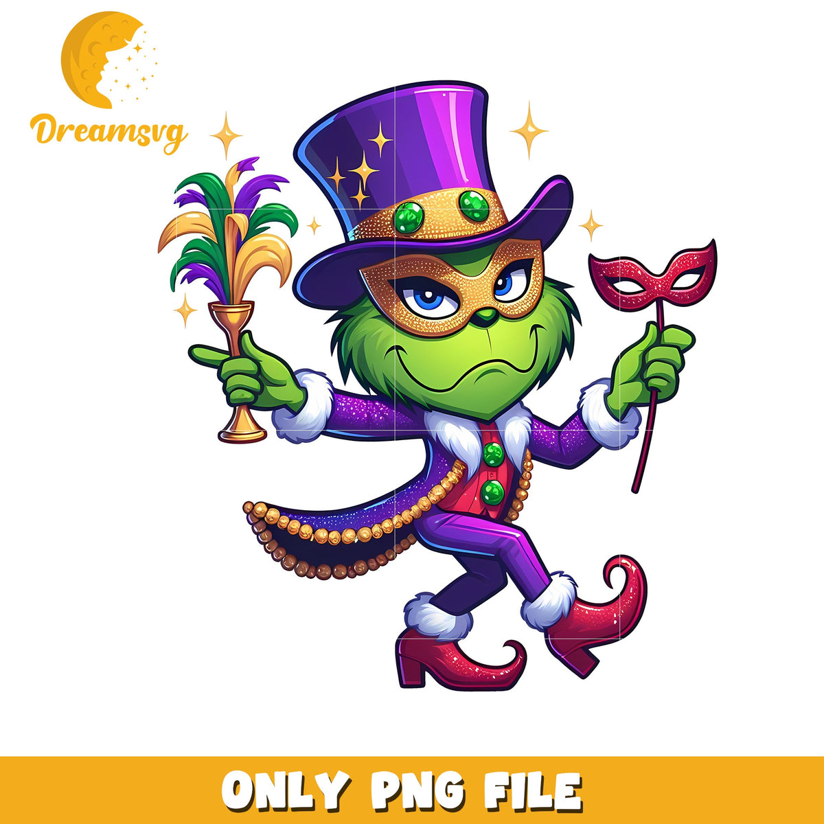 Mardi gras grinch outfit design png, dr seuss character png