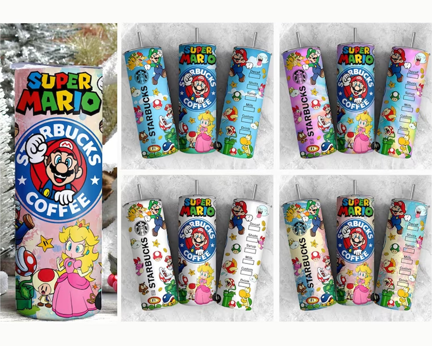 Super Mario Tumbler Design, 20oz Skinny Tumbler Design, Super Mario Cup, Super Mario Sublimation