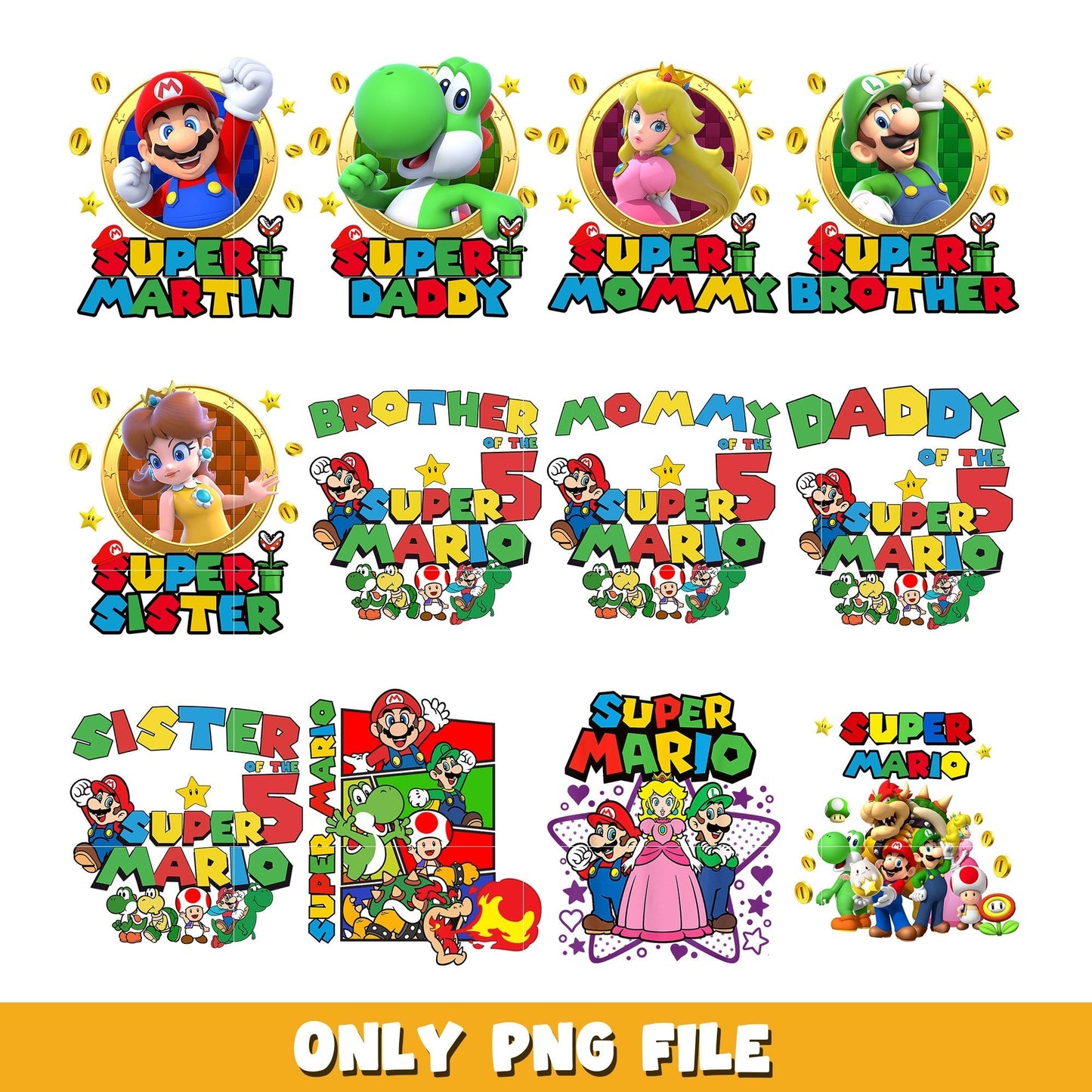 Super Mario birthday bundle png, Poster Super Mario png, Disney cartoon png, Digital download